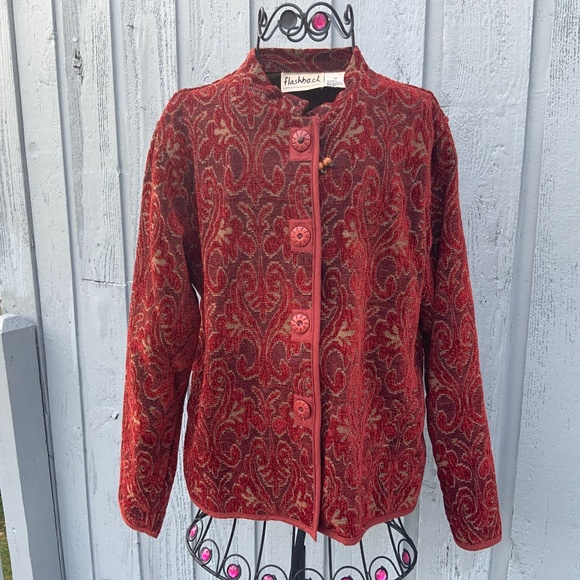 Flashback Vintage 90s rich red Tapestry 4-Button Front Jacket (Size M) - Picture 1 of 6